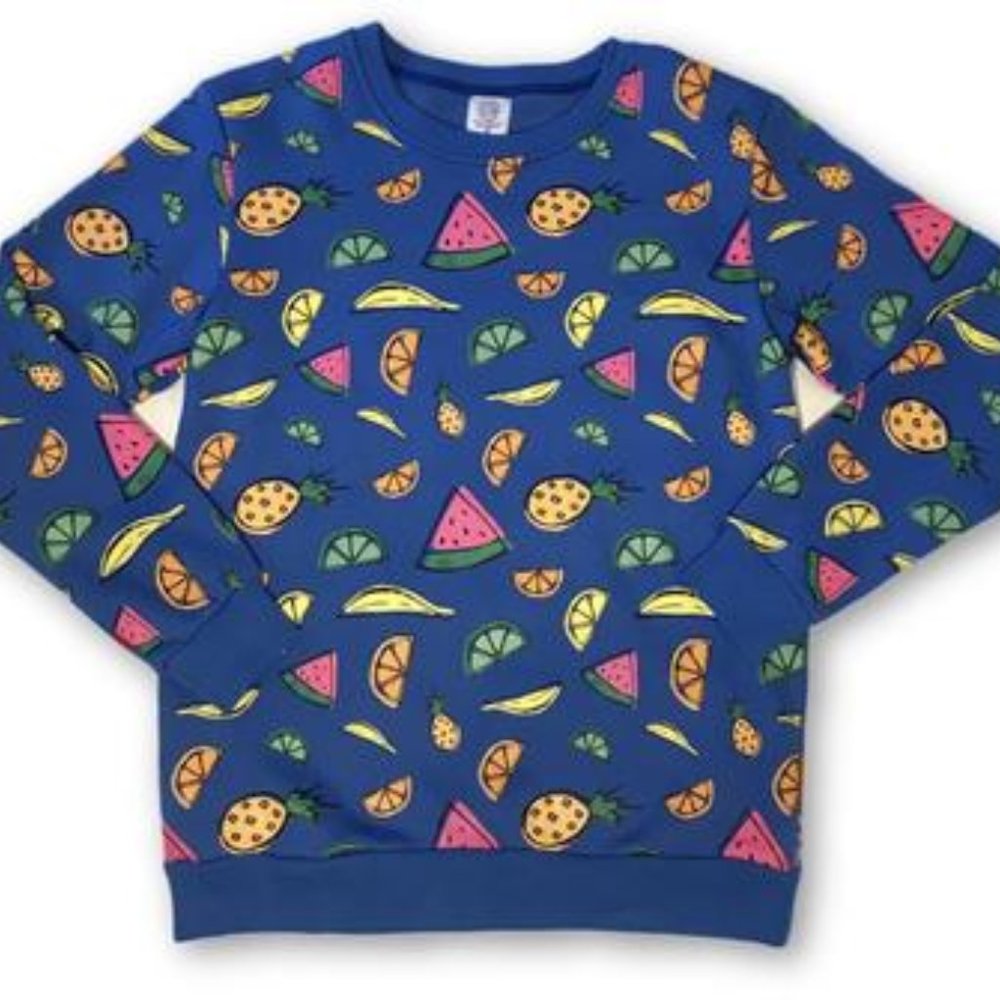 Antler & Woods Market Crew Blue Sweatshirt fruit print size small